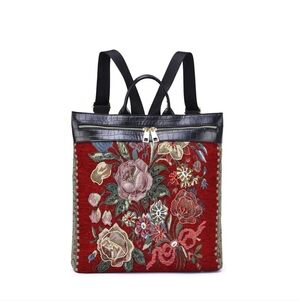 NWT Mellow World Red Floral Vintage Hand-Beaded Backpack With Luggage Sleeve